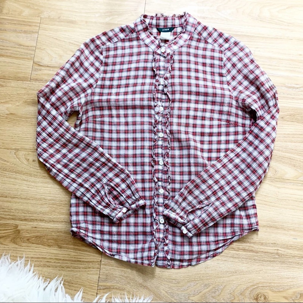 J Crew Plaid Ruffle Button Down Shirt 2